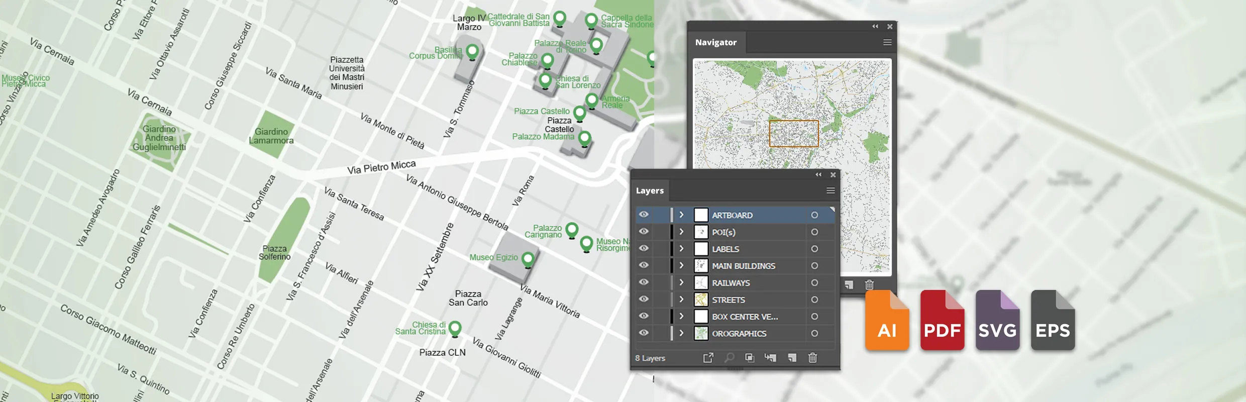 Scalable vector city maps:<br/>check them in the Store.